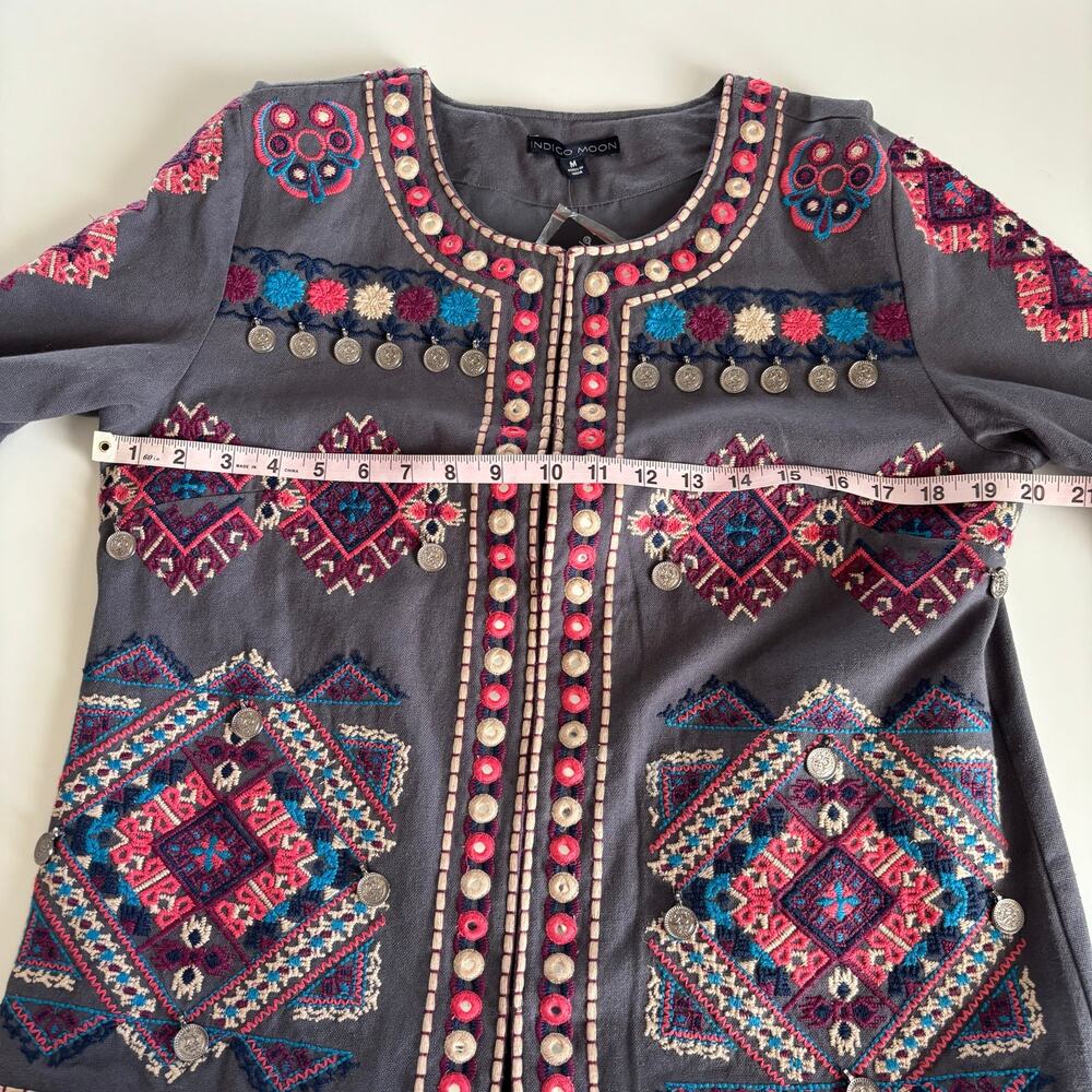 Indigo Moon Boho Decorated Front Pocket Blazer Jacket Women’s Medium Gray Multi - Picture 5 of 10